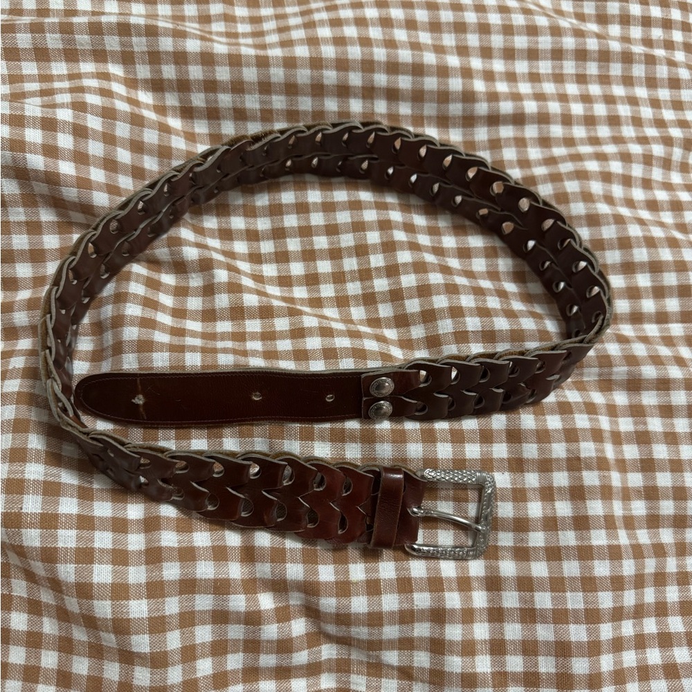 Vintage 1940s Brown Woven Leather Belt Size 26-28”